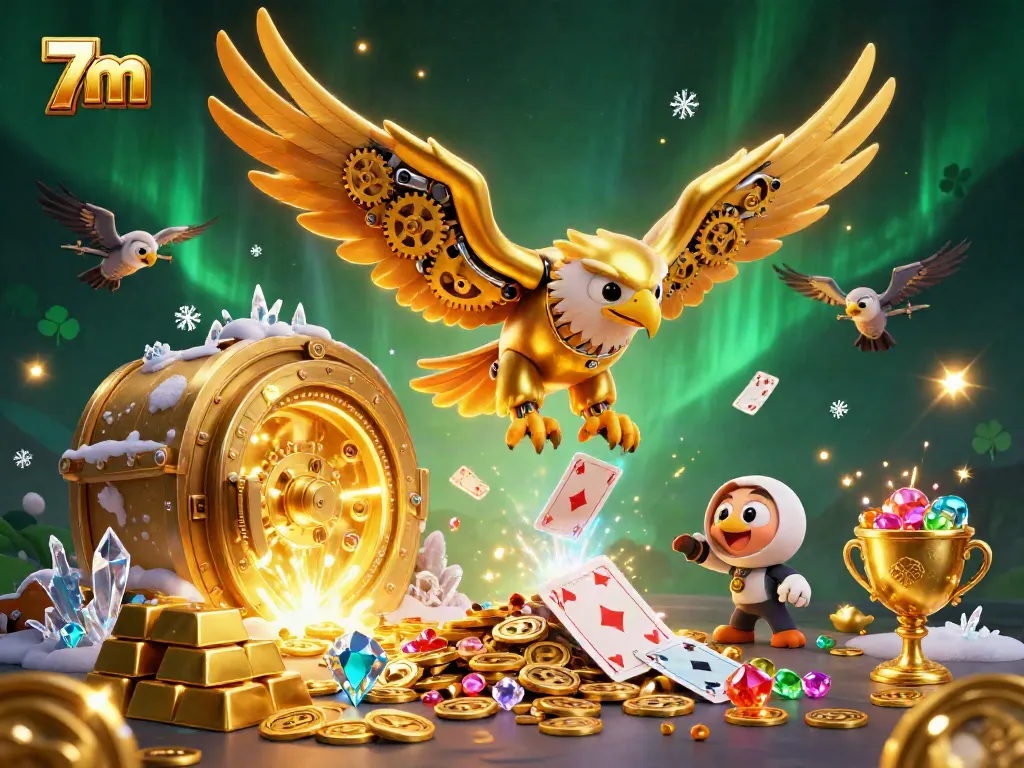 Engage with thrilling gameplay as the 7m golden eagle dives through holographic cards and treasures.