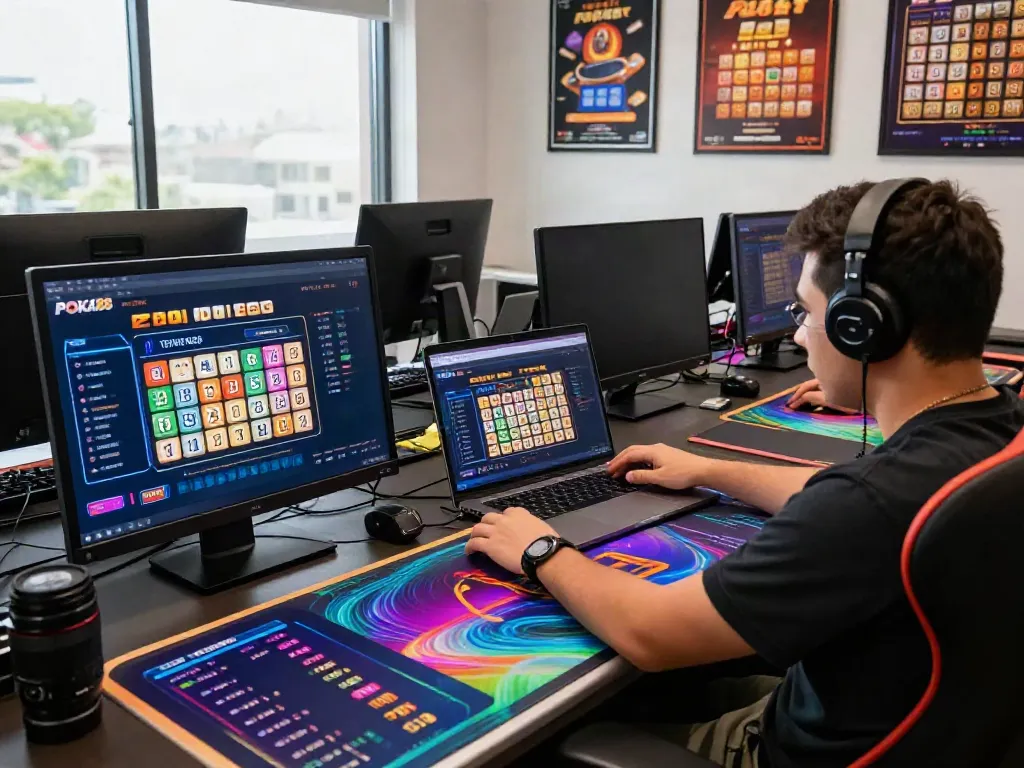 Engaging scene of a user placing bets on the POKA88 platform showcasing link poka88 interface on a modern laptop.