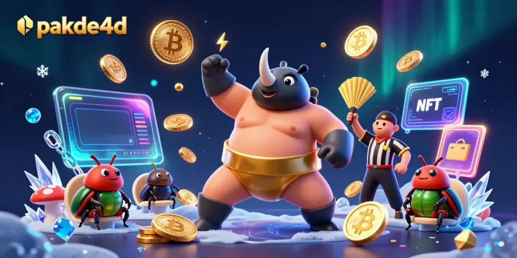 Catch the excitement with pakde4d as a rhinoceros beetle champion crushes coins in a vibrant 3D casino scene.
